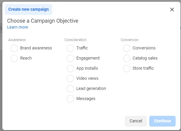 campaign objective Facebook ads
